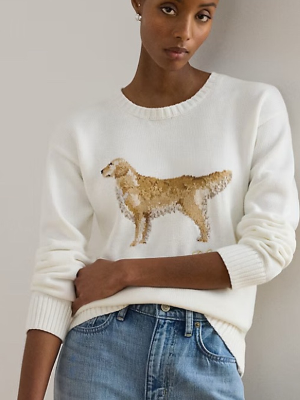 Ralph Lauren Woman’s Off White Intarsia-Knit Vizsla Crewneck Sweater Sz XXL NWT - Picture 12 of 13